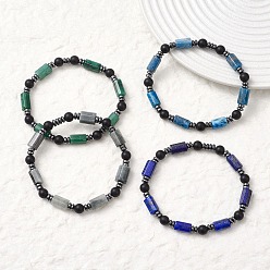 Смешанные камни Браслеты из натурального и синтетического смешанного драгоценного камня, колонка, бусины : 10x6.5~7 мм, внутренний диаметр: 2-1/4 дюйм (5.6 см)