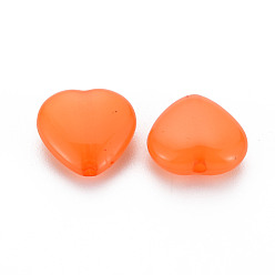 Dark Orange Transparent Acrylic Beads, Dyed, Heart, Dark Orange, 13.5x14x6mm, Hole: 1.5mm, about 775pcs/500g