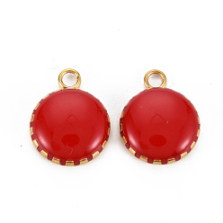 FireBrick 304 Stainless Steel Enamel Charms, Ion Plating(IP), Golden, Flat Round, FireBrick, 13.5x10.5x3mm, Hole: 1.6mm