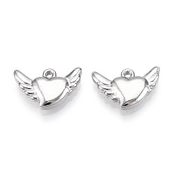 Нержавеющая Сталь Цвет 304 подвески из нержавеющей стали, сердце с крыльями, анти-тускнение, цвет нержавеющей стали, 10x16x3 мм, отверстие : 1.4 мм
