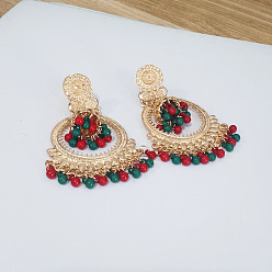 Зеленый Колокольчик из сплава смолы в богемном стиле с плоскими круглыми серьгами-люстрами, золотые, зелёные, 75x45 мм