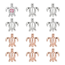 Платиновый & Розовый Золотой 12шт 2 цвета полые латунные бусины клетка подвески, Морская черепаха, платина и розовое золото, Внутренние размеры: 8x10 mm, 19x17x10 мм, отверстие : 2 мм, 6 шт / цвет