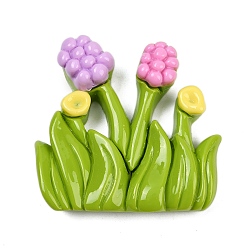 Желто-Зеленый Непрозрачные кабошоны из смолы, цветок, желто-зеленый, 48.5x50.5x11.5 мм