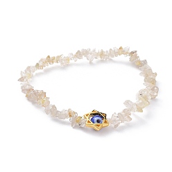 Rutilated Кварц Чипсы натуральный рутилированный кварц стрейч браслеты, с бусинами лэмпворк и рамой из сплава, для евреев, звезда Давида, 2-3/8 дюйм (6.2 см)