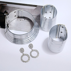 Серебро Африканский винтажный пластиковый и смоляной длинный воротник, широкий кожаный браслет и серьги-гвоздики, серебряные, 170 мм