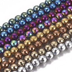 Gemischte Farbe PVD-Vakuumbeschichtung magnetische Stränge synthetischer Hämatitperlen, Perlen Stränge, facettiert, Runde, Gemischte Farbe, 10 mm, Bohrung: 1.5 mm, ca. 40 Stk. / Strang, 15.28 Zoll (38.8 cm)