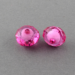 Темно-Розовый Прозрачные акриловые бусины, бусина в бусине, граненые, рондель, темно-розовыми, 8x6 мм, Отверстие : 2 мм , около 2700 шт / 500 г