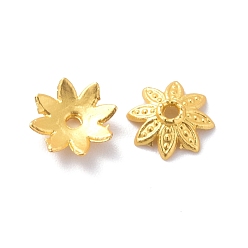 Matte Gold Color Rack Plating Alloy Bead Cap, Cadmium Free & Lead Free & Nickle Free, Multi-Petal, Flower, Matte Gold Color, 7.5x2mm, Hole: 1mm