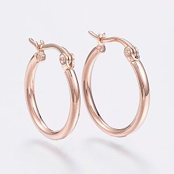 Розовое Золото Серьги из 304 нержавеющей стали, гипоаллергенные серьги, Кольцевая форма, розовое золото , 12 датчик, 24~26x2 мм, штифты : 0.7~1.3x0.68 мм