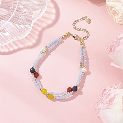 Бледно-бирюзовый Многорядные браслеты из стеклянных семян браслеты для женщин, с натуральным малайзийским нефритом, сердоликом, ракушечным жемчугом и лазуритом, бледные бирюзовая, 8-1/8 дюйм (20.7 см)