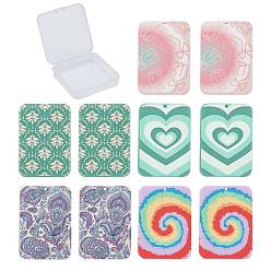 Mixed Color 10Pcs 5 Style Embossed Opaque Resin Pendants, DIY Earring Accessories, Rectangle with Mixed Pattern, Mixed Color, 41.5x29.5x2mm, Hole: 1.6mm, 2pcs/style