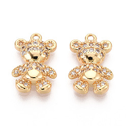 Настоящее золото 18K Латунные микропаве прозрачные подвески с фианитом, нести прелести, без никеля , реальный 18 k позолоченный, 14.8x9.9x3 мм, отверстие : 1.2 мм