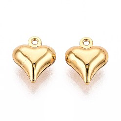 Настоящее золото 18K 304 прелести нержавеющей стали, шарма сердца, ионное покрытие (ip), реальный 18 k позолоченный, 11x9x4.5 мм, отверстие : 1 мм