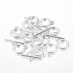 Silver Alloy Toggle Clasps, Cadmium Free & Nickel Free & Lead Free, Silver Color Plated, Ring: about 14x11x2mm, Hole: 2mm, Bar: 19x5.5x2mm, Hole: 2mm