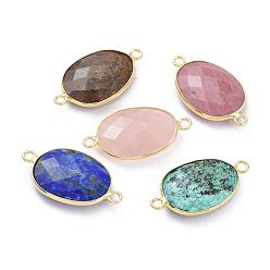 Смешанные камни Соединители звеньев естественного драгоценного камня, с латунной фурнитурой золотого цвета, граненые, овальные, 30.5~31x17x5.5 мм, отверстие : 2 мм