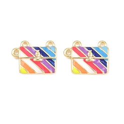 Real 18K Gold Plated Brass Enamel Pendants, Handbag Charms, Cadmium Free & Lead Free, Long-Lasting Plated, Rack Plating, Colorful, Real 18K Gold Plated, 9.5x12.5x2.2mm, Hole: 1mm