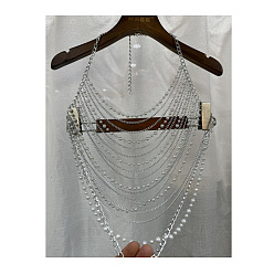 Платина Многослойные сексуальные цепочки для тела из сплава и искусственного жемчуга для женщин, платина, 450 мм