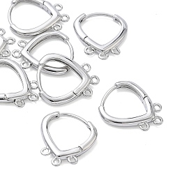 Real Platinum Plated SHEGRACE Brass Hoop Earrings Findings, Cadmium Free & Nickel Free & Lead Free, with 3 Loop, Real Platinum Plated, 17x14~14.5x2mm, Hole: 1~1.2mm