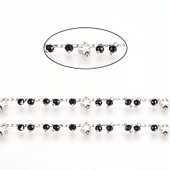 Черный Латунные цепочки ручной работы, с гранеными стеклянными шариками, бордюрные цепочки и бусины со звездами, долговечный, пайки, с катушкой, Реальная платина, чёрные, 2.5x1.5x0.5 мм, около 32.8 футов (10 м) / рулон