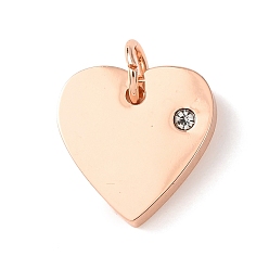 Розовый Позолоченный 316 хирургические подвески из нержавеющей стали, с кубического циркония, сердце, прозрачные, Настоящее розовое золото покрыто, 12x12x2 мм, отверстие : 3 мм