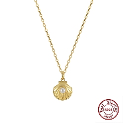 Real 14K Gold Plated 925 Sterling Silver & Natural Freshwater Pearl Pendants, Shell Shape Charms, Without Necklace, White, Real 14K Gold Plated, 15x14mm