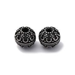 Античное Серебро 304 из нержавеющей стали бусы, круглая с цветком, античное серебро, 8x7.5 мм, отверстие : 2 мм