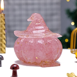 Розовый Кварц Подарочные коробки из смолы, с натуральным розовым кварцем внутри тыквенной конфеты, Хэллоуин подарок украшения украшения, 97x100 мм