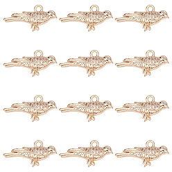 Прозрачный 12 кулоны из латуни с микрочастицами и кубическим цирконием., золотой свет, долговечный, без кадмия и без свинца, птица, прозрачные, 23.5x12x3.5 мм, отверстие : 1.8 мм