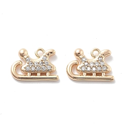 Настоящее золото 18K Подвески из прозрачного кубического циркония с микропейвом, без кадмия, без никеля и без свинца, санки, реальный 18 k позолоченный, 9x13x2.5 мм, отверстие : 1.4 мм
