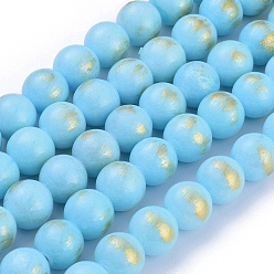Небесно-голубой Природный нефрит машан бусины нитки, с золотой порошок, окрашенные, круглые, голубой, 10 мм, отверстие : 1.5 мм, около 41 шт / нитка, 16 дюйм