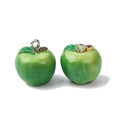 Желто-Зеленый Непрозрачные подвески смолы, яблочный шарм, с железно-платиновыми петлями, желто-зеленый, 17x15 мм, отверстие : 2 мм