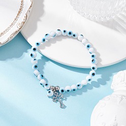 Белый Пересечь 304 браслеты из нержавеющей стали очарование, Браслеты ручной работы из бисера и бусин от сглаза для мужчин и женщин, цвет нержавеющей стали, белые, внутренний диаметр: 2-1/4 дюйм (5.85 см)