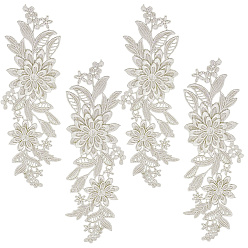 Белый Аксессуары для костюмов с вышивкой из полиэстера и блесток, швейные украшения, цветок, белые, 242x85x4 мм