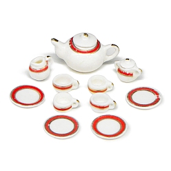 Малиновый Мини-керамический чайный сервиз, включая чайники, чашки, тарелки, для аксессуаров для кукольного домика, притворяясь опорными украшениями, малиновый, 9~20 мм