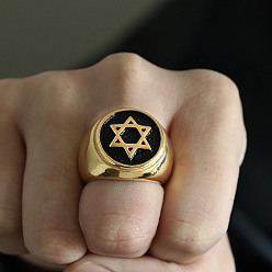 Золотой Узор «Звезда Давида» 304 перстни из нержавеющей стали для мужчин, золотые, размер США 10 (19.8 мм)