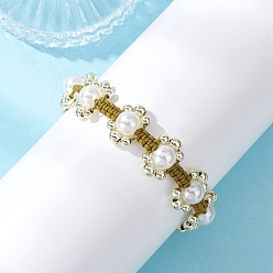 (932FM) Темно-синий аква-матовый с подкладкой Браслеты из плетеных бусин для женщин с пластиковым искусственным жемчугом и гальваническим немагнитным синтетическим гематитом, темно-золотистые, внутренний диаметр: 1-3/4~3-1/8 дюйм (4.45~78 см)