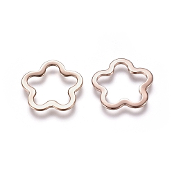 Розовое Золото 201 нержавеющей стали связывающий кольца, цветок, розовое золото , 14x14.5x0.5 мм, внутренний диаметр: 12x10 мм