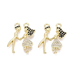Настоящее золото 16K Латунный кулон с микропаве из циркония, очарование танцующей пары, реальный 16 k позолоченный, 22.5x19x3 мм, отверстие : 1.8 мм