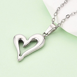 Нержавеющая Сталь Цвет 304 подвесные из нержавеющей стали ожерелья, сердце кольцо, не тускнеет, цвет нержавеющей стали, 17.72~18.11 дюйм (45~46 см)