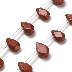 Красный Камень Натуральные красные яшмы бусы пряди, граненые, слеза, Топ пробуренной, 9x6x4 мм, отверстие : 0.8 мм, около 30~32 шт / нитка, 16.54'' (42 см)