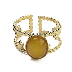 Топаз Нефрит Овальные кольца на палец с натуральным топазом и нефритом, ионное покрытие (ip) 304 манжеты из нержавеющей стали для женщин, овальный : 11.5x9 mm, регулируемый, 6 шт / комплект