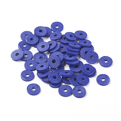 Medium Blue Flat Round Eco-Friendly Handmade Polymer Clay Beads, Disc Heishi Beads for Hawaiian Earring Bracelet Necklace Jewelry Making, Medium Blue, 8x0.5~1mm, Hole: 2mm, about 380~400pcs/strand, 17.7 inch
