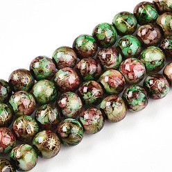 (123L) Белый крем непрозрачный блеск Выпечки нарисованных стеклянных бусин прядей, волочильных стиле, круглые, огнеупорный кирпич, 10~10.5 мм, отверстие : 1.4 мм, около 82~85 шт / нитка, 31.10~32.28 дюйм (79~82 см)