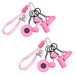 Ярко-Розовый 6шт. 3 стили: брелоки и подвески из полиэтилена на тему фитнеса, с кольцами для ключей из сплава, ярко-розовый, 58~299 мм, 2 шт / стиль
