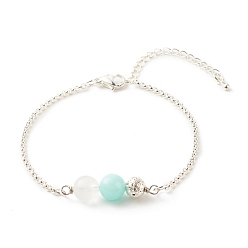 Malaysia Jade Natural Gemstone Links Bracelets, with 304 Stainless Steel Findings & Brass Extender, 18x0.2cm