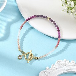 Purple Gradient Natural Mixed Stone Faceted Round Beaded Bracelets, with 304 Stainless Steel OT Clasps, Golden, Purple, 7.56 inch(19.2cm)