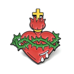 Heart Religion Enamel Pins, Alloy Lapel Pin Backs for Backpack Clothes, Black, Red, Sacred Heart, 30x26.5mm
