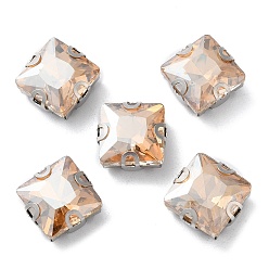 Персиковый Слойка Квадратная вышивка стразами, многожильных ссылки, стекло горный хрусталь, с настройками зубцов из нержавеющей стали, аксессуары для одежды, граненые, розовые, 10.5x10.5x5.7 мм, отверстие : 1 мм