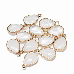 Хрусталь Природного кварца хрустальных подвесок, с фурнитурой латунной золотого тона, граненые, слеза, 23x14~15x6~7 мм, отверстие : 2 мм