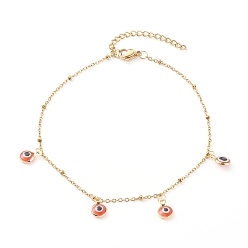 Красный Браслеты с подвеской лэмпворк сглаз, с 304 сателлитными цепями из нержавеющей стали, золотые, красные, 9-3/4 дюйм (24.7 см)